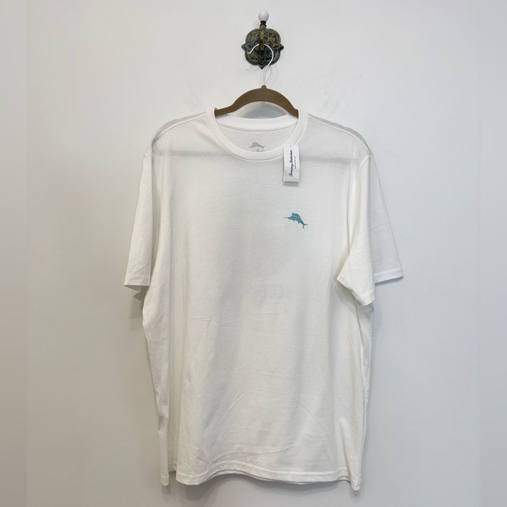 Tommy Bahama White Cotton T Shirt Screen Shot Graphic Men Large NWT Beach Resort